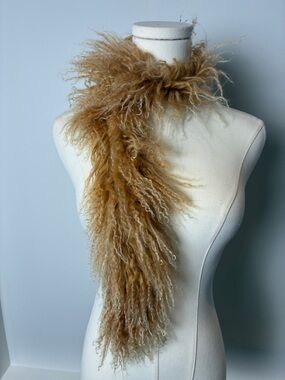 Vintage Golden Tan Curly Tibetan mongolian Lamb Fur Scarf